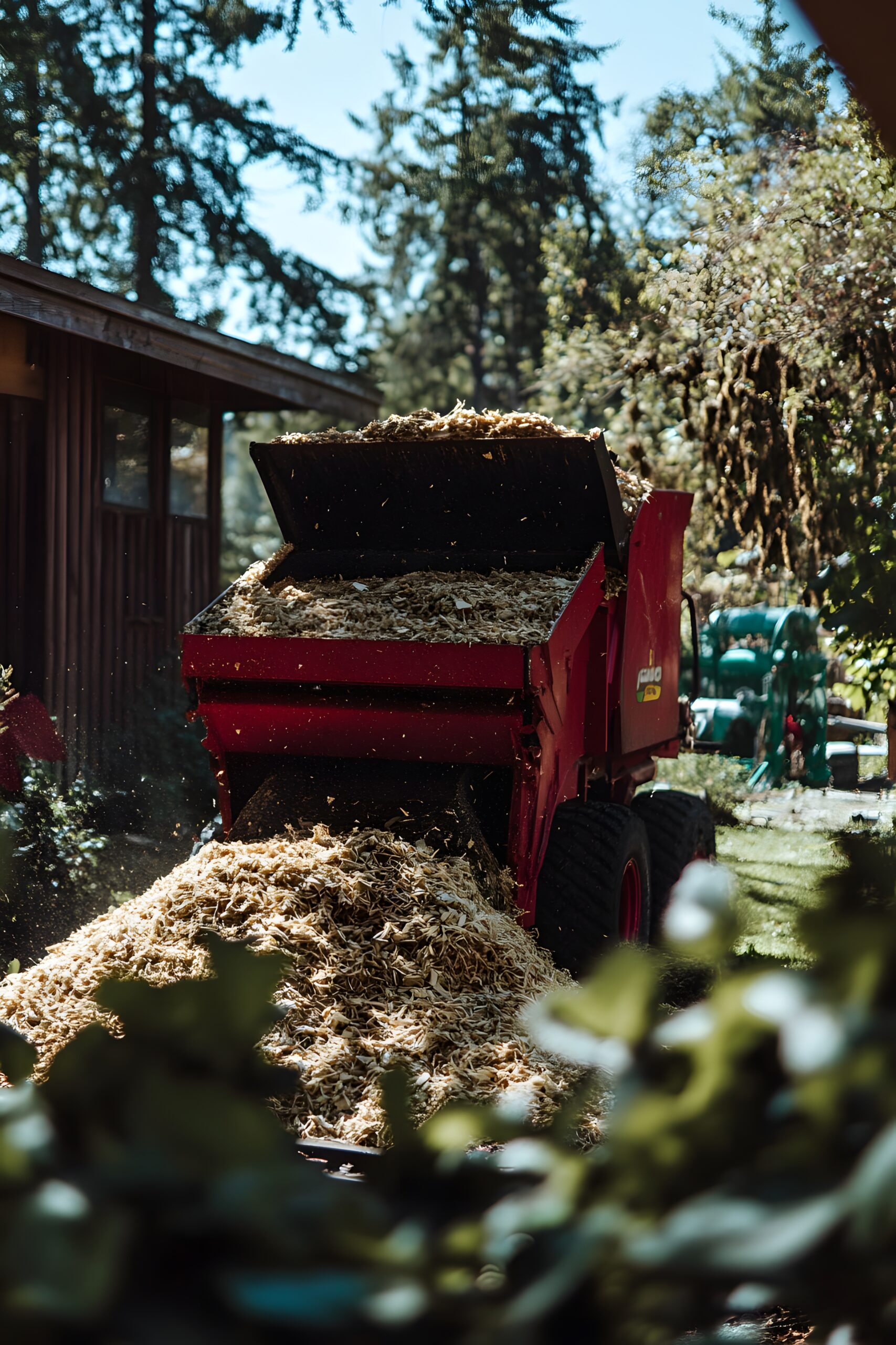 Excavator bucket dropping dirt into an open trench.
